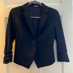 Black Blazer with Ruched Sleeves